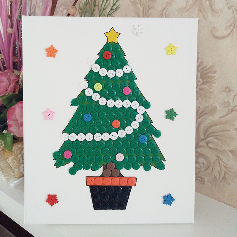 圣诞树25*30 儿童手工diy制作纽扣画扣子画材料包幼儿创意粘贴画
