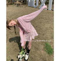 (Cream sweet sister style)knitted cardigan short jacket top womens sunscreen hollow thin section early autumn air conditioning shirt outside