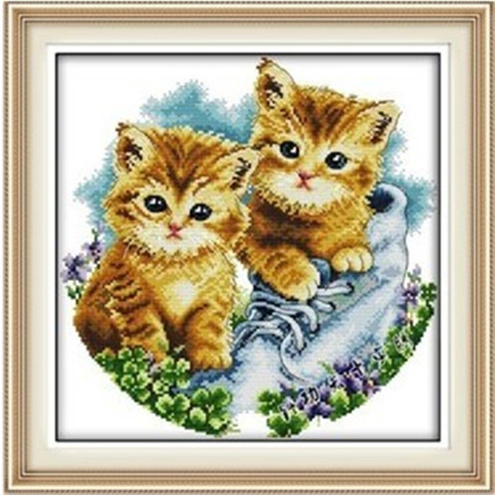 印花可爱的猫咪十字绣猫新款动物图案一对小猫咪情侣
