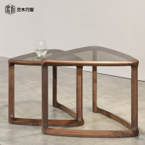 North American black walnut coffee table Nordic modern living room furniture solid wood tempered glass triangle coffee table combination