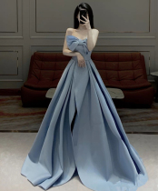 2021 bandeau high-end blue evening dress bride wedding socialite noble princess Dreamy atmosphere evening host