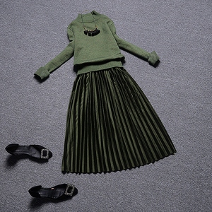 欧洲站女装2016秋冬装新款时尚毛衣丝绒百褶