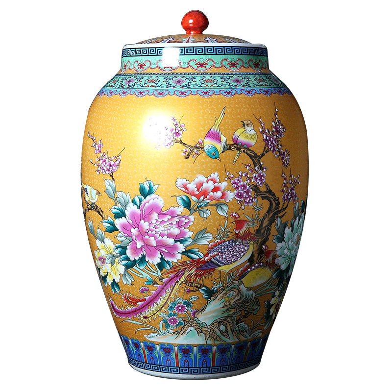 Jingdezhen ceramic barrel ricer box 30 to 50 kg pack household moistureproof cylinder cylinder tank storage jar of pickles with cover