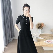 Large size womens summer new 2021 French retro belly dress fat mm thin Hepburn style lace small black dress