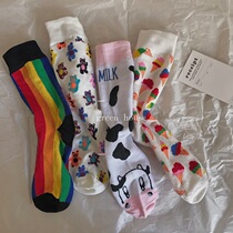* green house * autumn winter Korean ins rainbow bear midtube womens cotton socks