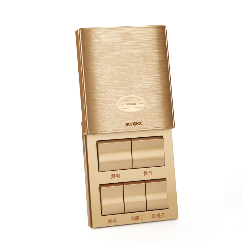 champagne gold switch five open 86 type universalroom waterproof box toilet five gang lamp warm air heating panel