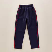 High School students school clothes pants navy blue red strip side sports pants mens and womens trousers children dark blue school pants a bar