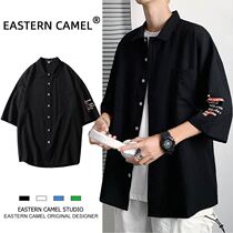 EASTERN CAMEL shirt mens short sleeve summer ice silk thin style Japanese harbor style solid color versatile couple