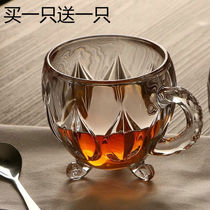 Buy one get one free European retro coffee cup with handle Household crystal glass water cup Cute milk breakfast cup Tea cup