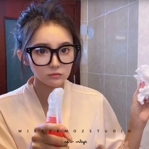 Douyin hot head small balls with black frame glasses anti-radiation anti-blue flat mirror can be equipped with myopia glasses frame female