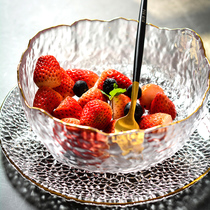 Light luxury Japanese glass bowl creative handmade hammer pattern large vegetable and fruit plate Salad bowl soup bowl Tea washing bowl