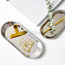 Stainless steel silver European style tray thickened Nordic style jewelry storage aromatherapy candle storage