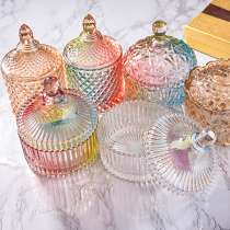 Retro colored crystal glass candy jar Sugar cube jar Cotton pad brush storage glass jar with lid