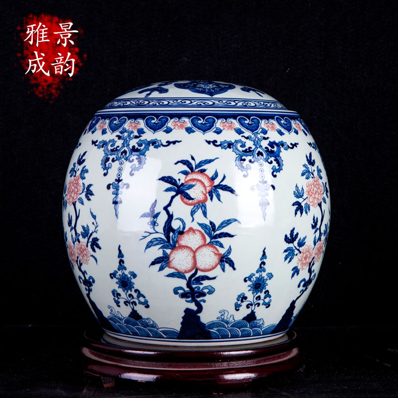 Jingdezhen ceramic youligong peach storage canister to place to live in the sitting room porch decoration