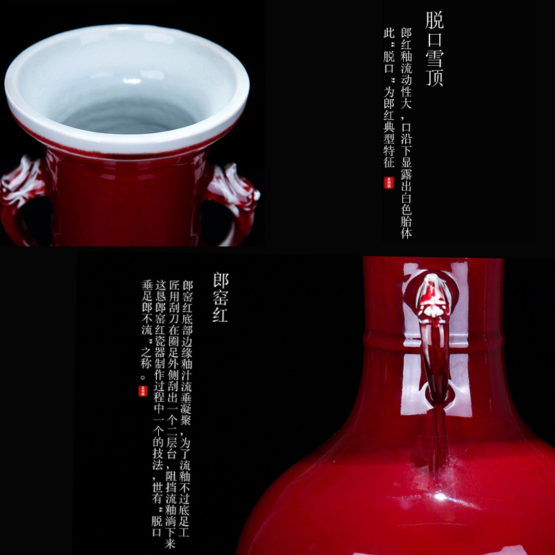 Jingdezhen ceramic I and contracted ruby red double phoenix sitting room porch decoration porcelain vase household furnishing articles