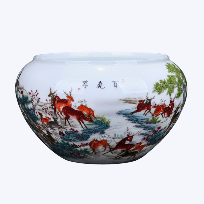 Jingdezhen ceramic sitting room porch the deer statute of writing brush washer of the study of new Chinese style household porcelain decoration arts and crafts