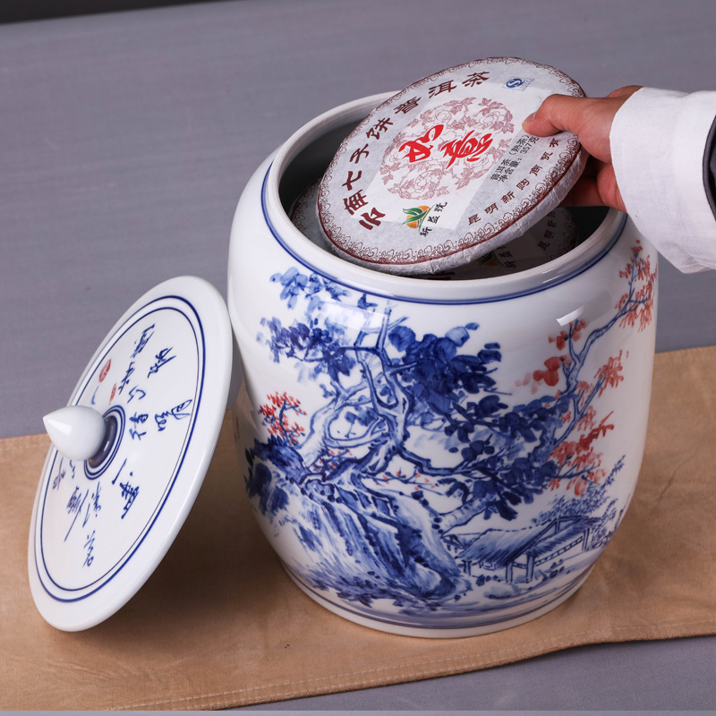Jingdezhen ceramic general puer tea cake large pot sealed container tank storage tank porcelain tea pot