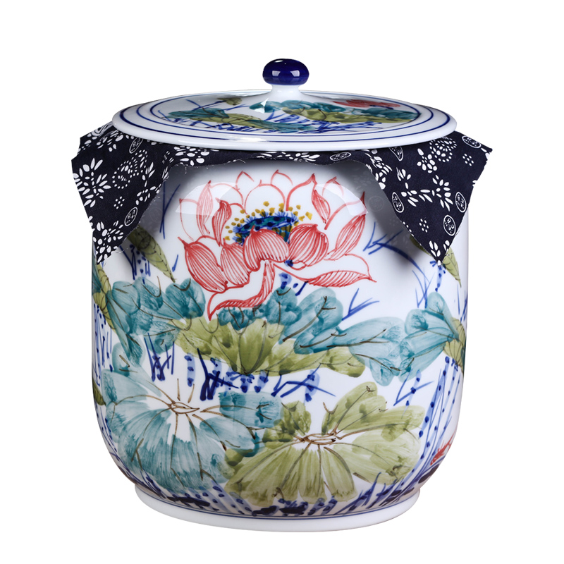 Jingdezhen ceramic packing gift box pu 'er tea pot large household tea cake tin general sealed as cans of storage tank