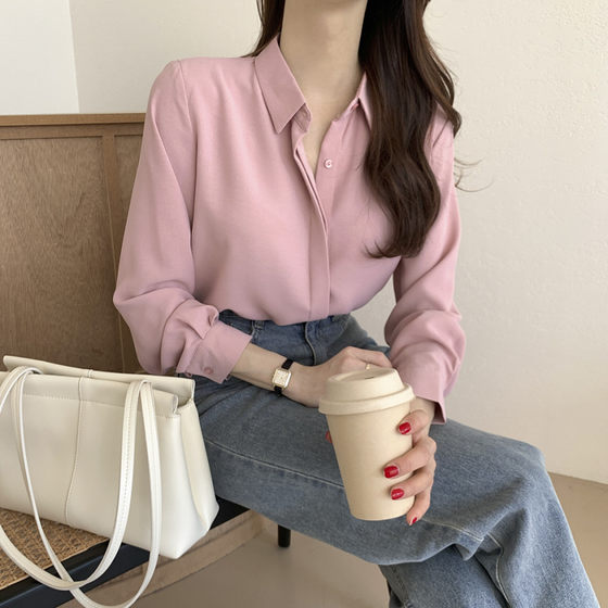 Korean chic spring French niche simple solid color loose versatile single-breasted lapel long sleeve base shirt for women
Korean chic spring French niche simple solid color loose versatile single-breasted lapel long sleeve base shirt for women