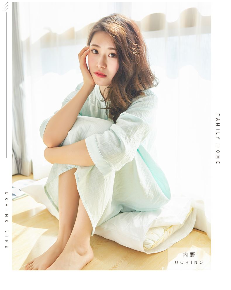 uchino内野【日本品质】棉花糖三重纱浴袍纯棉浴衣浴裙家居服女