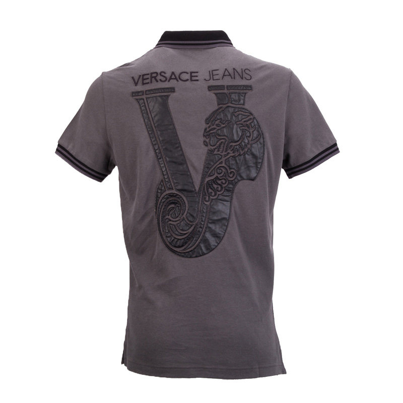 versace jeans 灰色纯棉单贴袋男士短袖 银泰