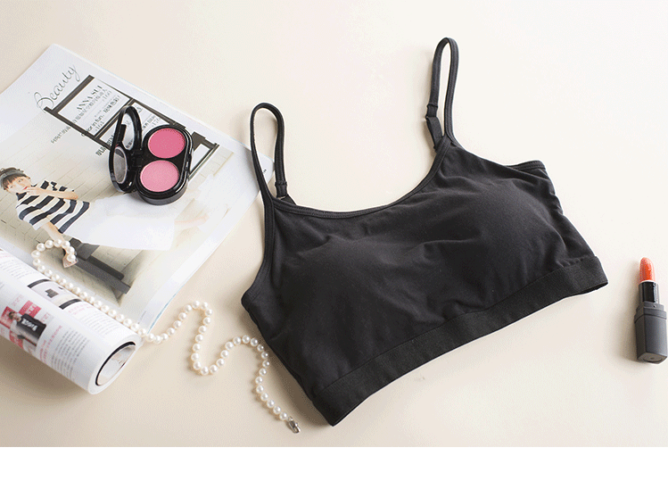出口纯棉抹胸裹胸带胸垫学生少女内衣无钢圈文胸一体短款吊带背心