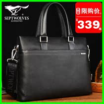 Seven Wolves Handbag men Business briefcase Genuine Leather Bag official work Wen leather bag Working mens bag Soft leather