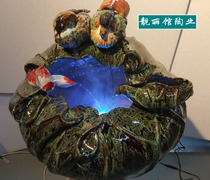 (Liangli Pavilion pottery)Lotus leaf flower mandarin duck fish tank art ceramic fountain boutique entrance high-grade fish tank pendulum