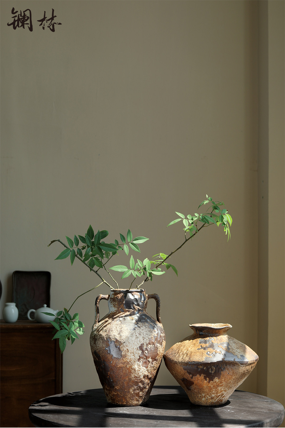 陶瓷粗陶花瓶古朴禅意陶罐复古侘寂风摆件手工民宿酒店插花器水培