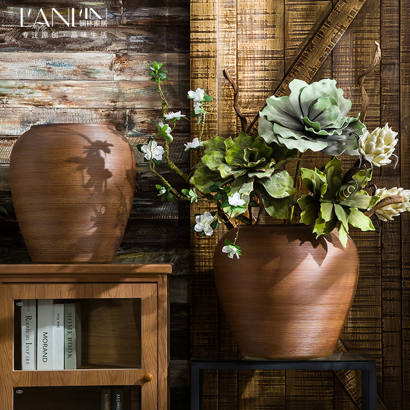 Jingdezhen ceramic floor large vases, flower arrangement sitting room dry flower is placed Chinese style restoring ancient ways is checking pottery flowerpot