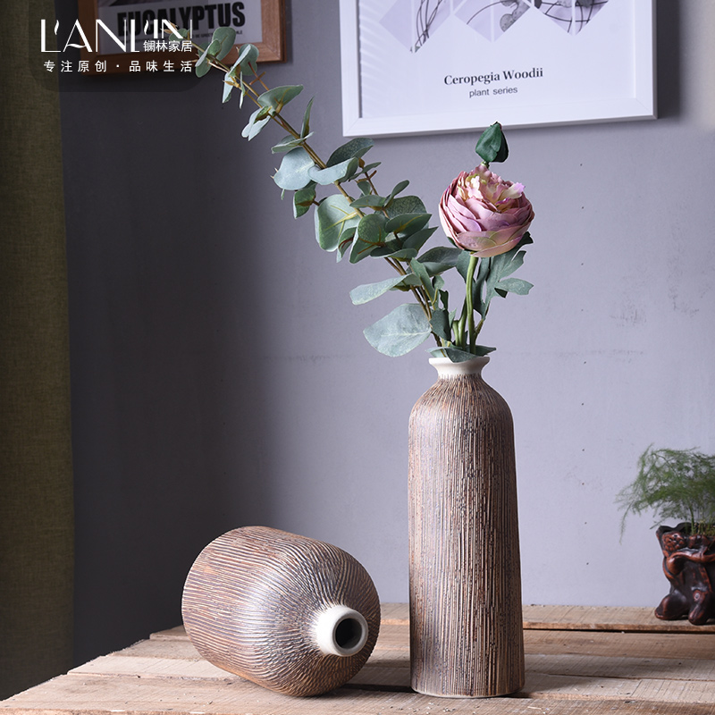 Ceramic coarse pottery vase Chinese style restoring ancient ways the sitting room tea table decorations zen furnishing articles flower arranging dried flower Ceramic art