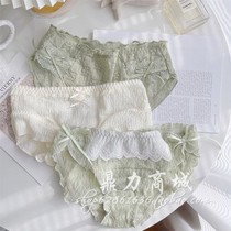 Japan Purchase 3 Pure Cotton Bubble Cotton Antibacterial Bow Low Waist Triangle Underwear Women Solid Color Sexy