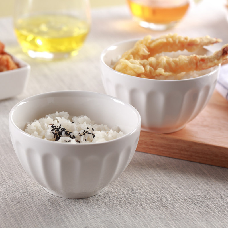 创意白瓷小米饭碗 日韩陶瓷条纹圆碗 沙拉甜品碗 家用小汤碗