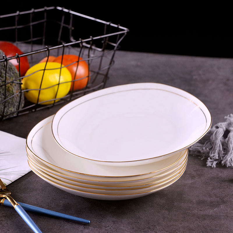 Manual gold six pack 】 jingdezhen ipads porcelain ceramic soup plate suit square deep dish plate of flat plate