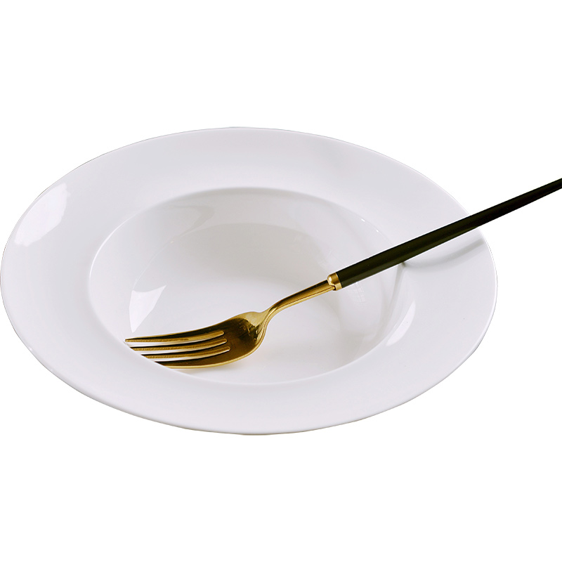 Pure white glaze color creative deep circular plate under hotel ceramic pasta dish home 8 inches European food dish