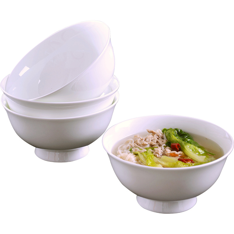 Household creative move ceramic rice bowl suit Chinese style is not pure white, tall foot ipads bowls to eat noodles bowl