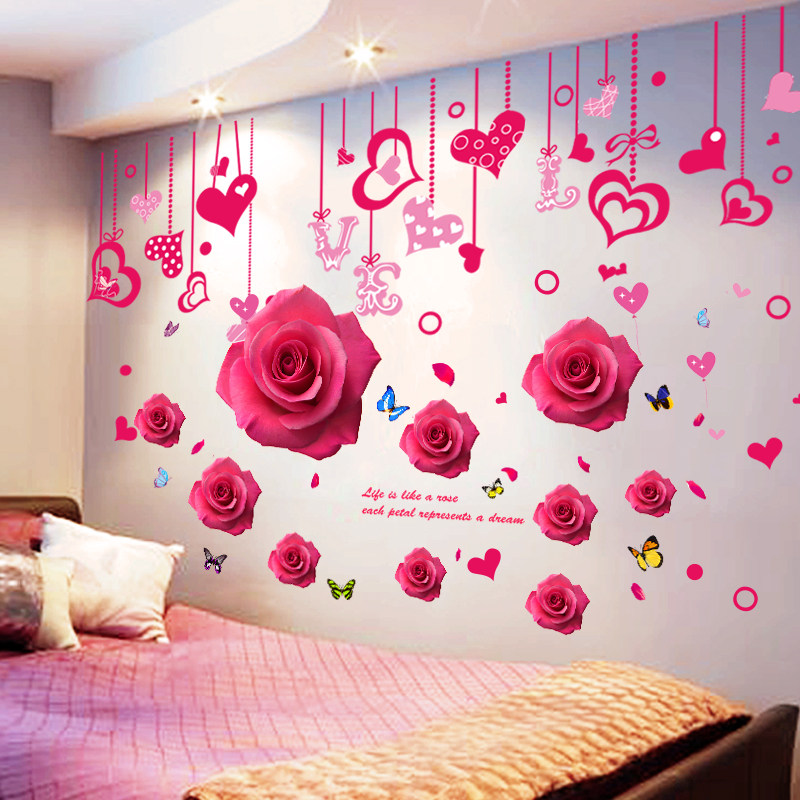 温馨浪漫卧室房间宿舍床头墙上装饰品海报墙贴纸贴画自粘客厅玫瑰