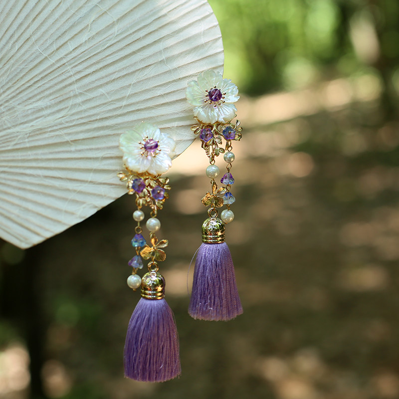 三生树发夹 流苏版 琉璃贝壳唯美发夹冰丝流苏手作头饰汉服lolita_7折