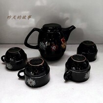 Nostalgic old stock 80-90s night pearl porcelain purple sand flower glaze teapot tea set