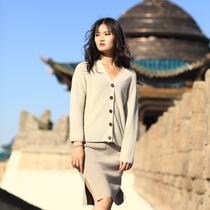 Produced in Ordos City non-dyed 100%cashmere V-neck womens cardigan pure cashmere wild cardigan knitwear