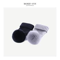 Hat female winter Korean version thickened wool hat Female fox hair ball female hat tide children warm wild knitted hat parent-child