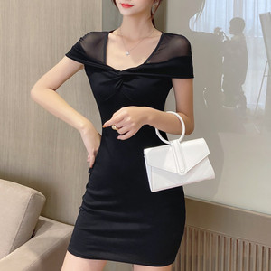 Fashion temperament V-neck sexy dress slim and slim buttock bottomed skirt for women