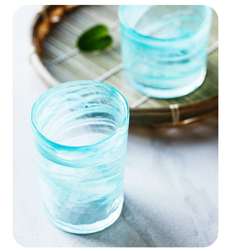 月夜野工房玻璃杯 日本进口水杯漩涡流彩 饮料杯 多彩果汁杯_7折现价
