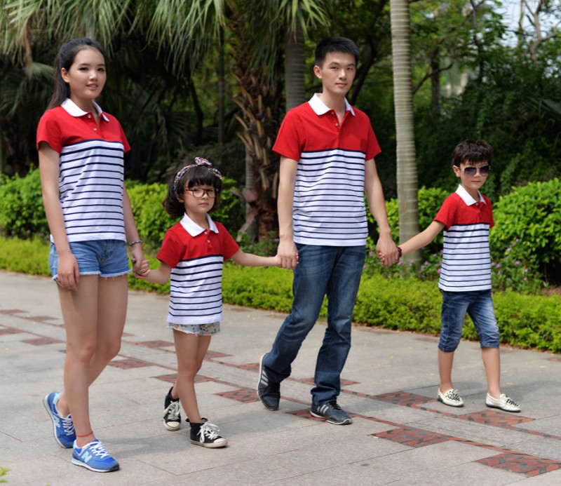 Summer children's clothing 2018 new striped cotton short-sleeved t-shirt parent-child wear a family of three, a family of four, parent-child wear