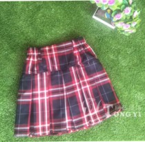 Dark Red Plaid Plexu Dress Spring Autumn Dress New Korean Version Plaid Short Skirt Student College Wind 100 lap a dress