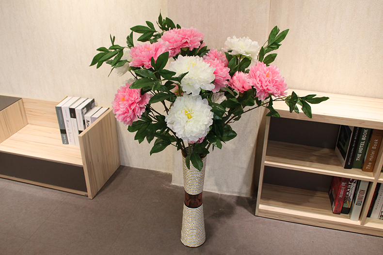wo 仿真花落地牡丹花3头 客厅装饰花艺套装 家居装饰花假花绢花