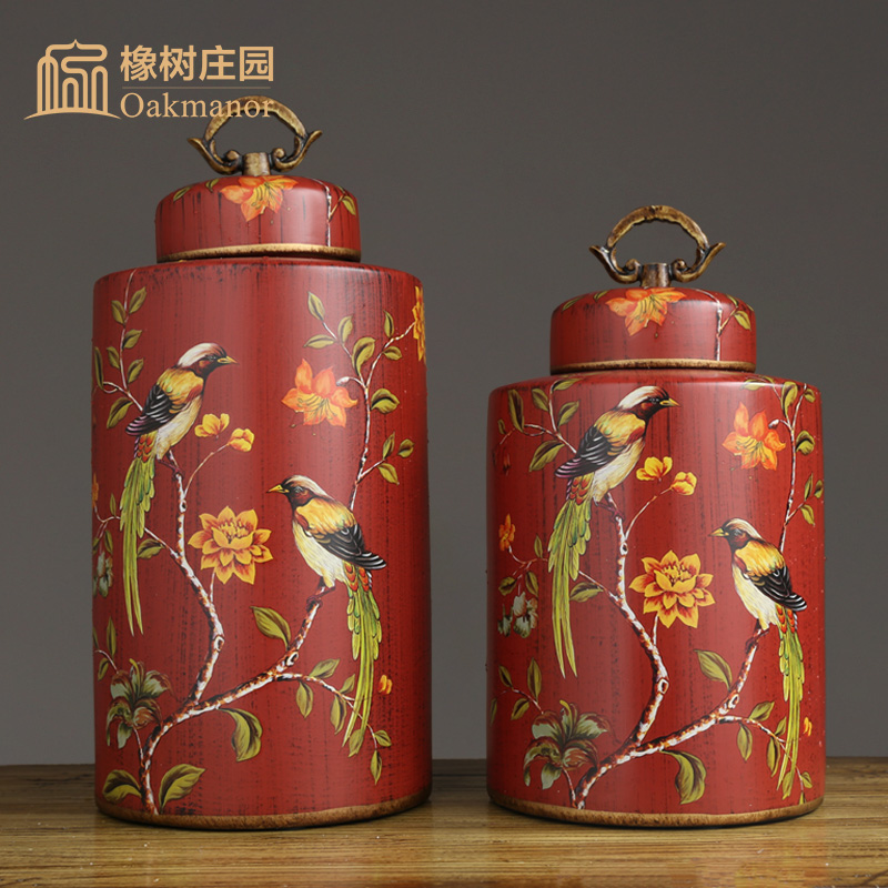 European candy jar storage tank with cover ceramic pot home furnishing articles American decorative as cans accessories of new Chinese style restoring ancient ways