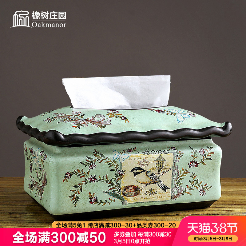 American table tissue box ceramic creative home furnishing articles European household retro smoke box sitting room tea table decoration