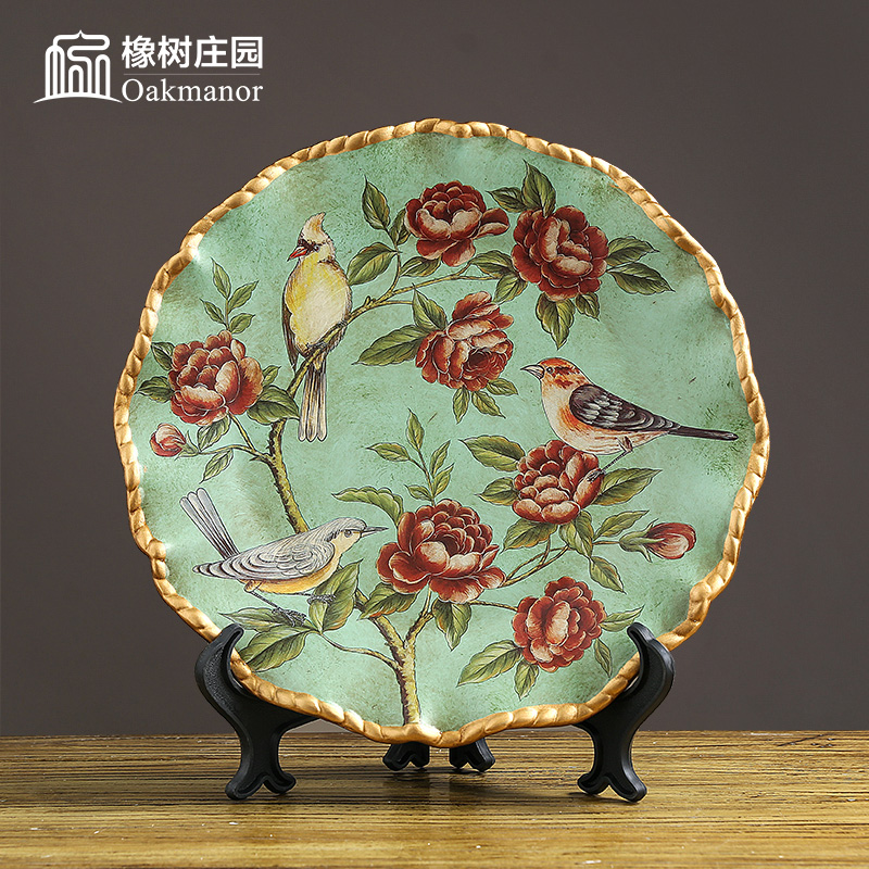 American ceramic disc decoration plate new Chinese creative home furnishing articles hanging dish plate stent handicraft decoration