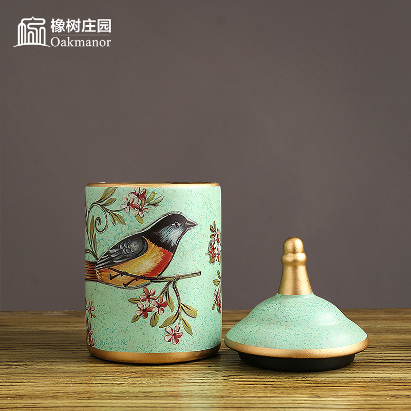 American creative storage tank candy jar furnishing articles restoring ancient ways with cover European household ceramic pot wine Chinese style decoration